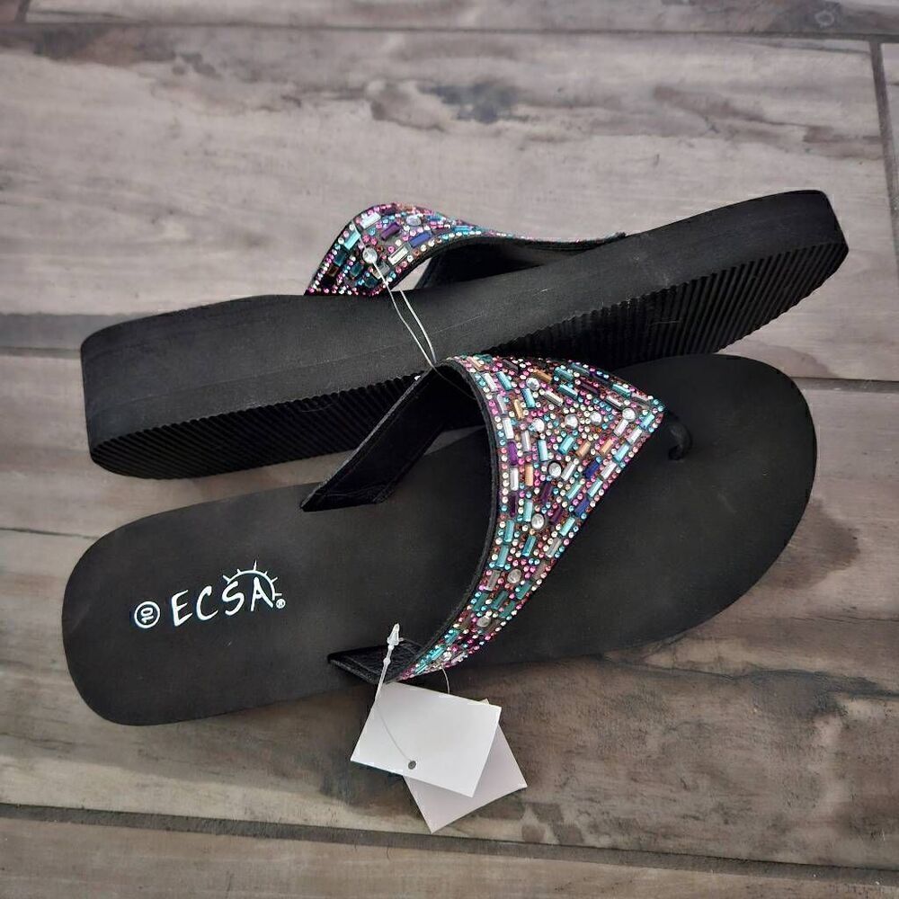 NWT Ecsa Beaded Platform Sandals